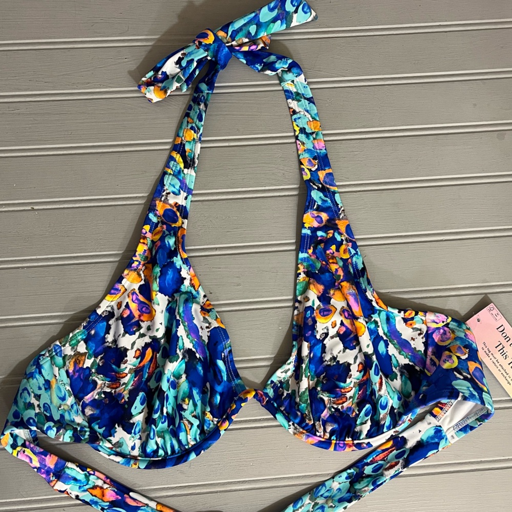 VENUS Blue Multi Floral Halter Bikini Top
